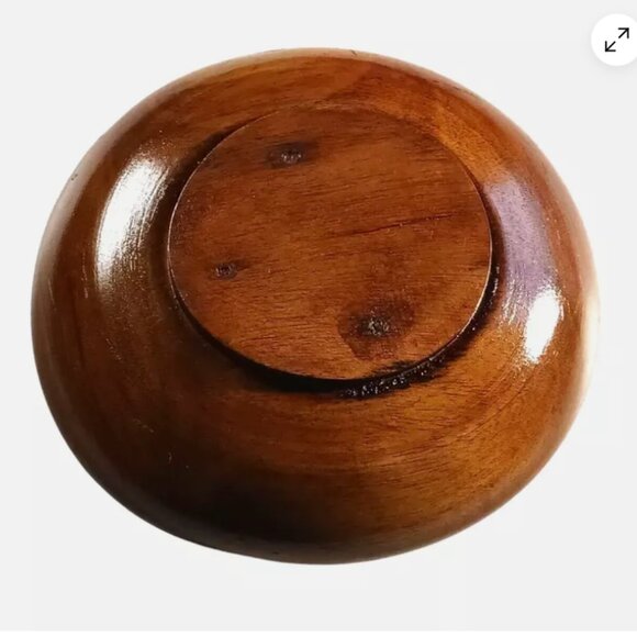 Vintage 6” Round Wood Bowl Mid Century Flat Rimmed Wooden Bowl Farmhouse - Picture 9 of 10